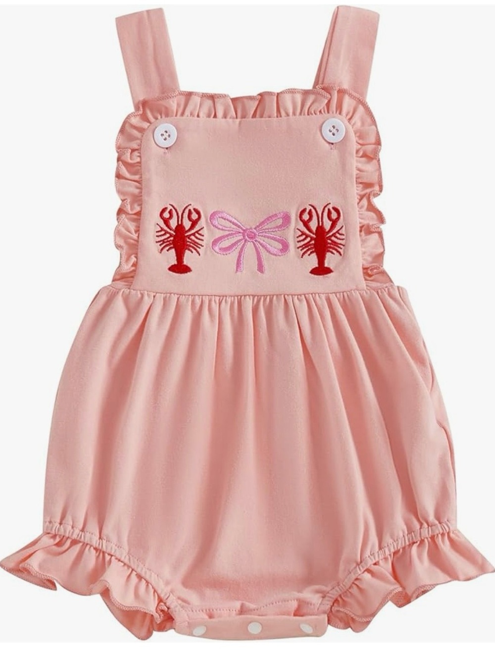 Pink Baby Bubble Romper with Red Lobster Embroidery